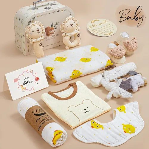 Vista 7 de Golray 9 piezas Cestas de Regalo para Bebés Recién Nacidos para Niños y Niñas Baby Shower, 2 Sonajeros/Juguete Colgante