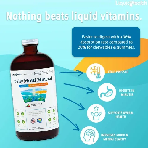 Vista 2 de LIQUIDHEALTH Suplemento líquido multimineral diario con ácido fúlvico, acuamina iónica a base de plantas, minerales oceánicos – apoyo inmunológico