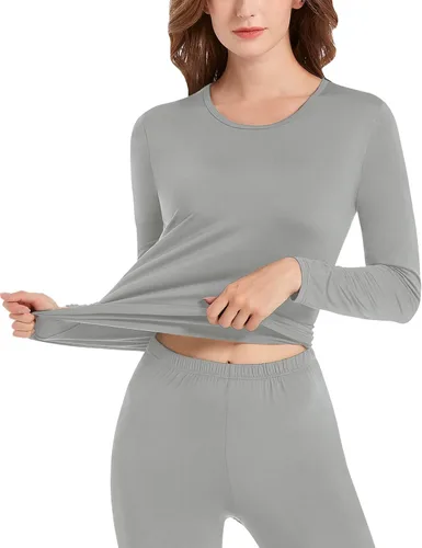 Vista 3 de Conjunto de ropa interior térmica para mujer capa base de forro polar de poliéster suave parte superior e inferior de pantalones largos