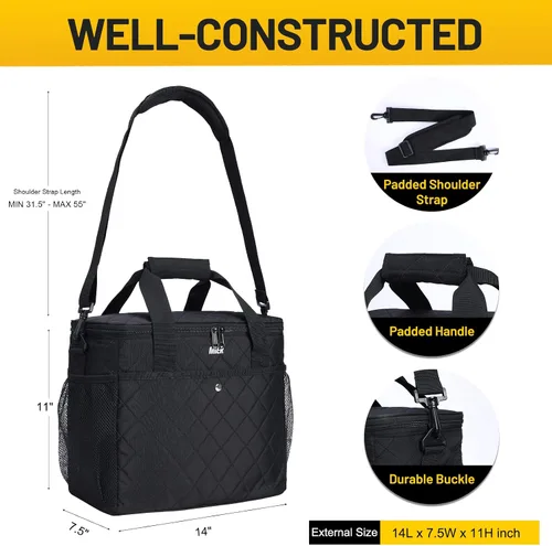 Vista 3 de MIER Bolsa de picnic aislada grande y suave de 18L para comestibles, camping, coche, negro