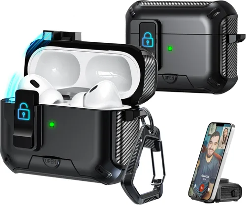 Vista 37 de R-fun Funda de carga compatible con AirPods de 2ª generación 2019, 1ª generación 2016, protección completa contra caídas, tapa desplegable