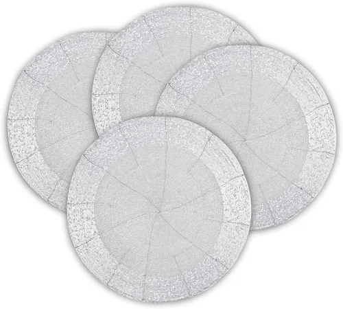 Vista 10 de Lightnpro - Juego de 4 manteles individuales redondos con cuentas negras, cargadores de mesa decorativos hechos a mano, elegantes manteles de mesa