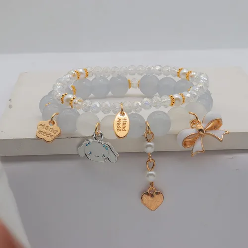 Vista 6 de Pulsera de cuentas de cristal de Cinnamoroll Kuromi and My Melody Sanrio bonitas pulseras de cuentas a juego Kawaii para mejor amigo Cobre Cobre