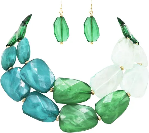 Vista 15 de Rosemarie Collections Conjunto de collar y pendientes elegantes con resina pulida ombre para mujer, 40,6 cm + 7,6 cm de extensor