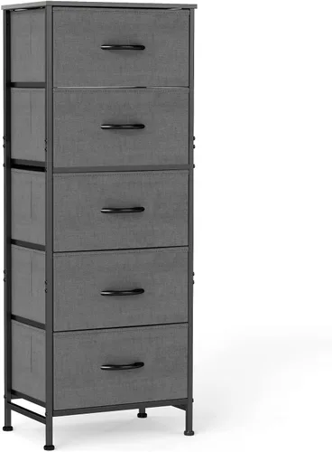 Vista 20 de Sweetcrispy Cómoda alta de tela para dormitorio, cómoda delgada de 6 cajones, torre de almacenamiento estrecha con parte superior de madera y marco