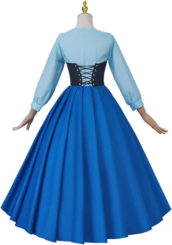 Vista 5 de Disfraz de sirena de princesa azul clásico para mujer, vestido de fiesta de cosplay con gorro