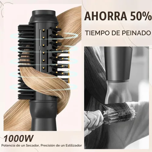 Vista 4 de Plancha plana de 110-120 V con cepillo calentado para alisar el cabello, secador de cepillo de soplado de un solo paso para cabello negro, cepillo