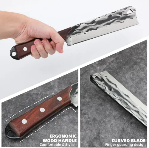 Vista 4 de Machete de supervivencia con funda para cortar árboles, para trabajo de jardín y para machetes de bushcrafting, machete de hoz de servicio pesado