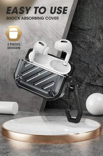 Vista 3 de SupCase - Estuche para Airpods Pro Serie Pro Unicorn Beetle, resistente carcasa de protección completa con mosquetón para Airpods Pro de Apple Negro
