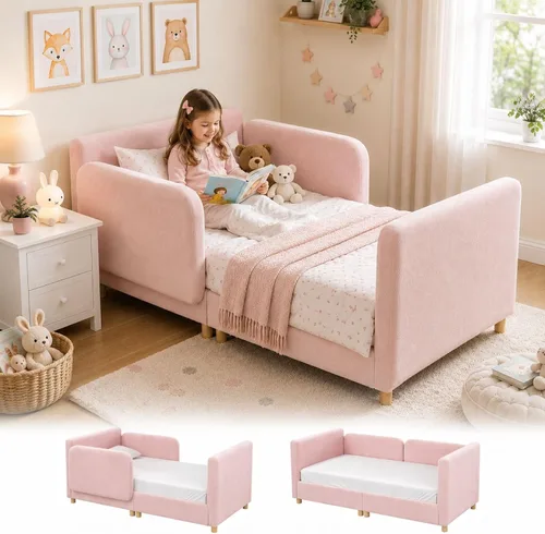 Vista 16 de Cama Montessori tapizada con rieles extraíbles Azul bebé