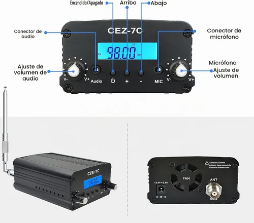 Vista 2 de Transmisor FM de 3,280.8 ft, transmisor de radio estéreo de largo alcance de 7 W para autocar, espectáculo de luz de iglesia, supermercado, escuela