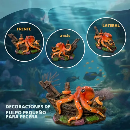 Vista 3 de Decoración de pecera pequeña de 3 piezas: decoraciones de pulpo y decoración flotante para acuarios pequeños
