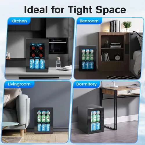 Vista 5 de Electactic - Refrigerador para bebidas de 24 latas, mini refrigerador de mostrador para refrescos, cerveza en lata, control de temperatura digital