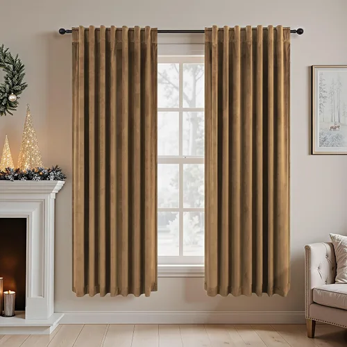 Vista 10 de Cortinas de terciopelo opacas para oscurecer la habitación de 63 pulgadas de largo para sala de estar, comedor, 2 paneles, privacidad pesada