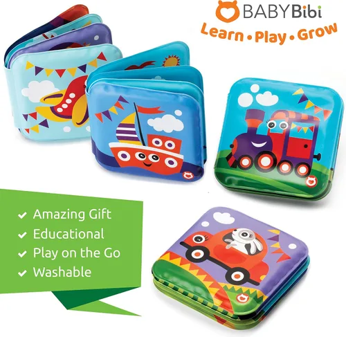 Vista 3 de Libros flotantes de baño para bebés, libros de baño con temática de transporte para bebés, bebés, juguetes de baño impermeables y sin moho