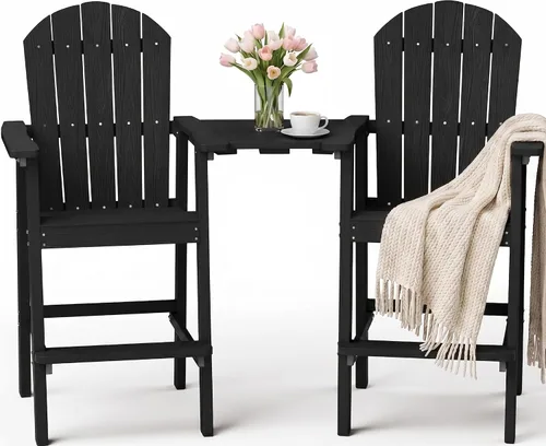 Vista 13 de YEFU Juego de 2 sillas Adirondack altas para balcón, sillas Adirondack de gran tamaño, taburetes de bar ampliados con grano de madera, resistentes a