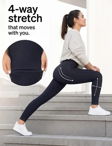 Vista 6 de No Nonsense Leggings de mezclilla elásticos con bolsillos para mujer Negro