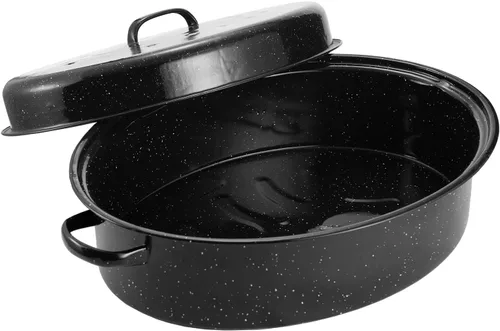 Vista 10 de Bandeja de asar ovalada esmaltada de 13 pulgadas con tapa abovedada - Para pavo de 7 libras, pollo, cordero, verduras