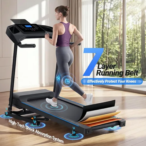 Vista 5 de ANCHEER Caminadora plegable resistente con inclinación, máquina de correr silenciosa de 4.5 HP con capacidad de 400 libras, cinta de correr que