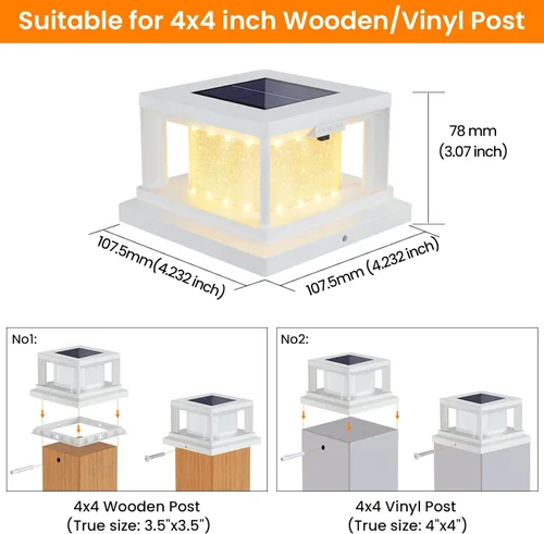 Vista 5 de Paquete de 4 luces solares para postes al aire libre, 2 modos de luz LED para postes de 4 x 4, luz impermeable para decoración de patio, jardín
