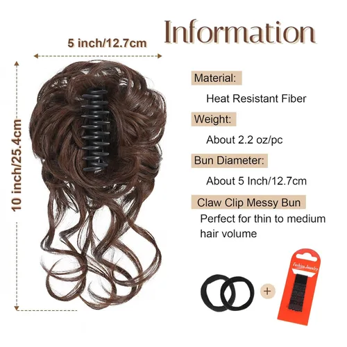 Vista 2 de Extensiones de cabello con clip de pinza para el cabello de moño, accesorios para el cabello para mujer, extensiones de cabello rizado