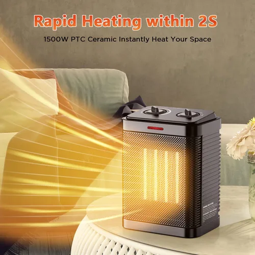 Vista 2 de Calentador de espacio para uso en interiores, calentador eléctrico portátil de cerámica de 1500 W, calentador de espacio pequeño con termostato