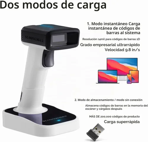 Vista 3 de ScanAvenger Escáner de Código de Barras Bluetooth Inalámbrico Portátil 1D&2D con Soporte Bluetooth: Escáner de Mano 3-en-1, Inalámbrico, Pistola