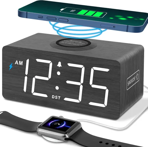 Vista 11 de DreamSky Wooden Digital Alarm Clock with Wireless Charging for Bedroom Bamboo