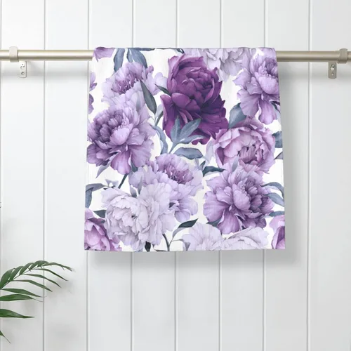 Vista 6 de VARUN Toallas largas de mano con flores moradas con hojas verdes, toalla ultra suave, sin costuras, patrón floral, pintura artística, toallas