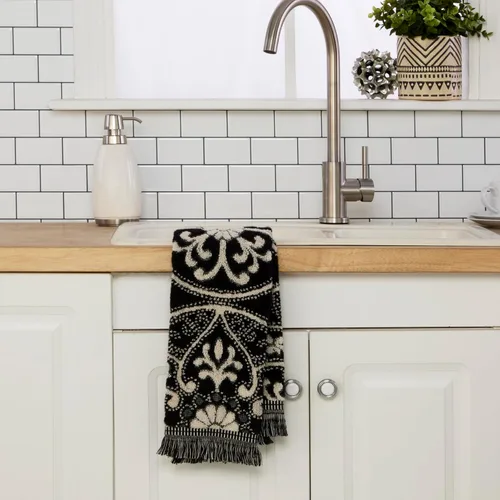 Vista 2 de SKL Home Amherst Medallion - Toalla de baño 100 % algodón, 600 GSM, suave y absorbente, reversible jacquard, negro