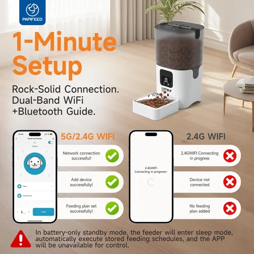 Vista 3 de PAPIFEED Comedero automático WiFi 5G: dispensador automático inteligente de comida para gatos con modo de alimentación lenta, desmontable para una