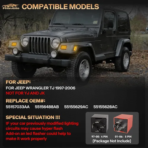 Vista 5 de Luces LED de señal de giro para Jeep Wrangler TJ 1997 1998 1999 2000 2001 2002 2003 2004 2005 2006, lente ahumada ámbar DRL luz de estacionamiento