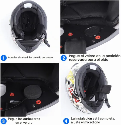 Vista 6 de EJEAS Auriculares Bluetooth para casco de motocicleta E1+, altavoz de casco Bluetooth 5.1 con respuesta automática de llamada y función de reducción