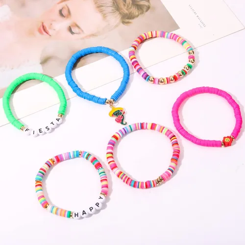 Vista 264 de Surfer Heishi - Pulseras apilables para mujer, apilables, de vinilo arcoíris, disco de arcilla, pulseras elásticas para la amistad, joyería bohemia