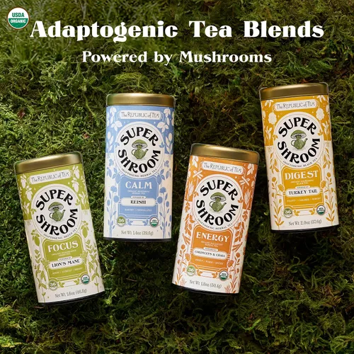 Vista 6 de The Republic of Tea - Té herbal SuperAdapt de restauración y reinicio, 36 bolsas de té, orgánico, sin cafeína, té herbal de hongo Reishi y cacao