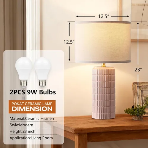 Vista 3 de Juego de 2 lámparas de mesa modernas de cerámica, lámpara de noche para decoración de dormitorio, lámpara de mesita de noche con 3 temperaturas