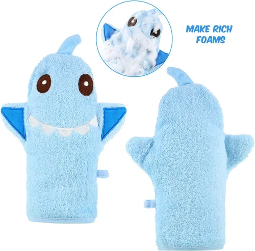 Vista 4 de Shappy 4 piezas de guantes de baño para bebé, guantes de panda para niños, toallas suaves para niños, diseñados en lindo animal, pato amarillo