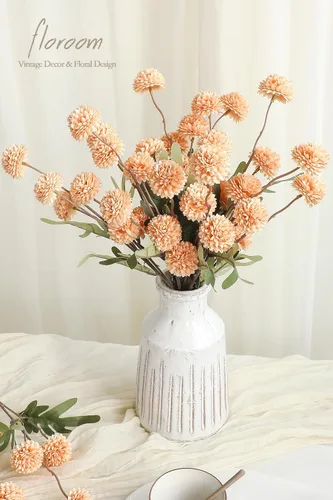 Vista 2 de Floroom 5 piezas Crisantemos de Seda Sintética Durazno Albaricoque Flores Artificiales, Pequeños Mini Crisantemos Falsos a Granel con Tallos