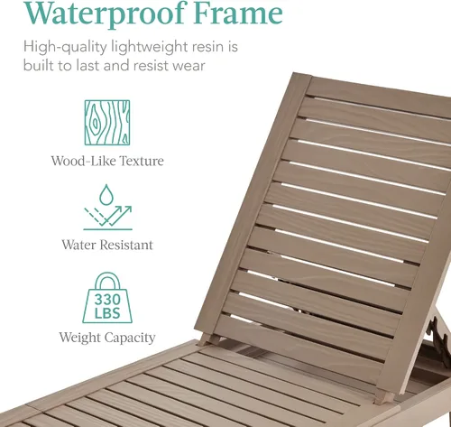 Vista 4 de Best Choice Products Sillón para exteriores, tumbona de resina para patio, piscina, patio trasero, porche con cojín de asiento, respaldo ajustable