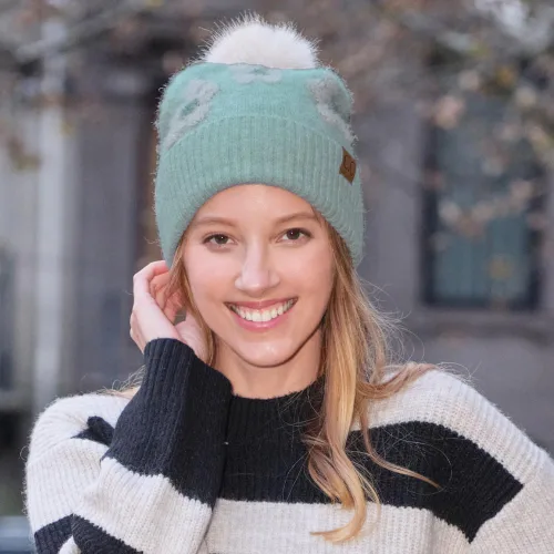 Vista 2 de C.C Southwest - Gorro de punto con pompón para mujer, unisex, elástico, suave, cálido, con piel sintética, gorro de invierno