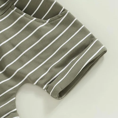 Vista 56 de Conjunto de ropa casual de manga corta con botones y pantalones cortos de lino para bebés y niños pequeños