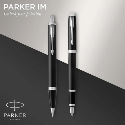 Vista 2 de Parker IM Duo Set de regalo con bolígrafo y estilográfica, negro brillante con detalles cromado, recarga y cartucho de tinta azul, caja de regalo