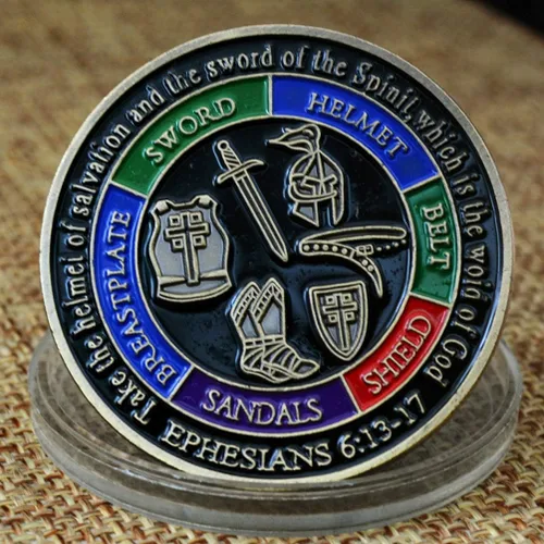 Vista 3 de Ponte toda la armadura de Dios EPHE 6:13-17 Esmalte 3D Challenge Coin Medallón de coleccionista