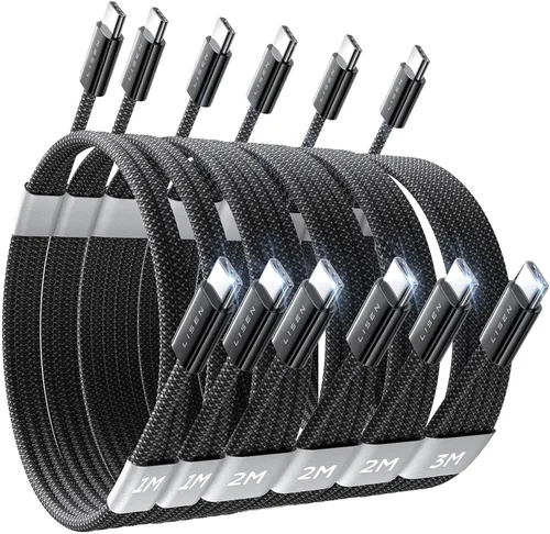 Vista 16 de LISEN Cable USB C, paquete de 5 cables USBC a USBC [0.5 pies] para iPhone 17 16e 15 Pro Max, cable de carga rápida de 60 W C a C para Galaxy Negro