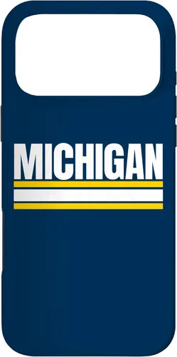 Vista 22 de Michigan - Carcasa para iPhone 17, diseño tradicional de líneas de rayas amarillas/blancas
