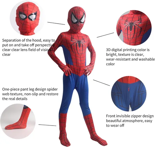 Vista 2 de SUCADA Disfraz de arañas para niños, disfraz de superhéroe 3D, disfraz de elastano para niños, fiesta de Navidad