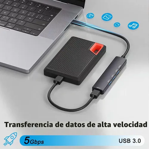 Vista 3 de Concentrador USB 3.0 alimentado de 5 puertos, extensor USB con puerto de alimentación/datos USB-C de 5V, extensor para un puerto portátil, PC
