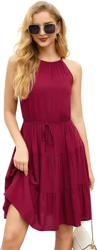 Vista 4 de GRECERELLE Vestido de verano casual con volantes halter sin mangas 2024 para mujer