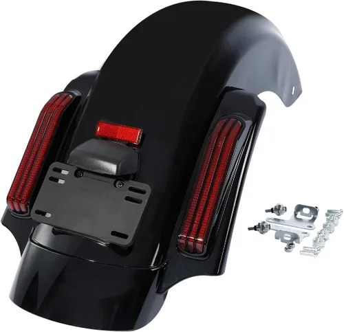 Vista 3 de Kit de guardabarros trasero con luces LED de parada/trasera/intermitentes integradas para modelos Harley Touring 2014 y posteriores, carcasa negra