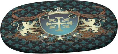 Vista 3 de XISUNYA Mantel ovalado ajustable para patio, mantel medieval de poliéster elástico, diseño heráldico con estampado de leones de edad media, se